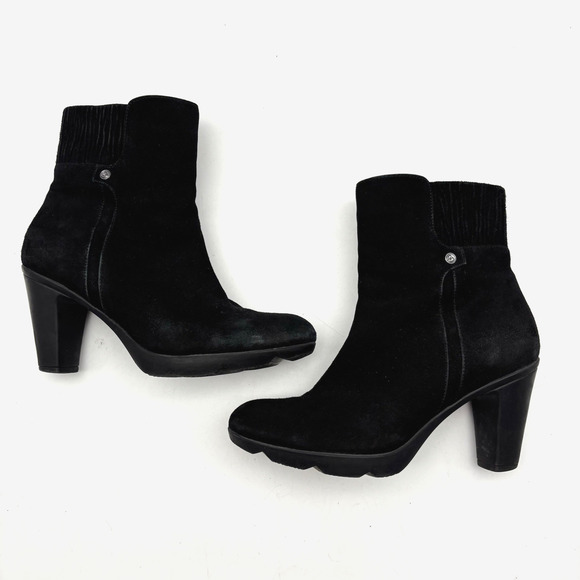 BLONDO 'Loann' Black Suede Leather AquaProtect Block Heel Zip Up Ankle Boots 8M - Picture 13 of 16